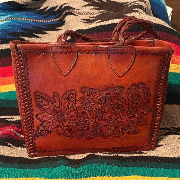 MEXICANA Handbags - MEXICANA Brown Floral Embossed Tote
